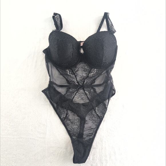 Victoria's Secret One Piece Teddy Black Lace Lingerie Wired Padded Women's XL - Picture 1 of 9